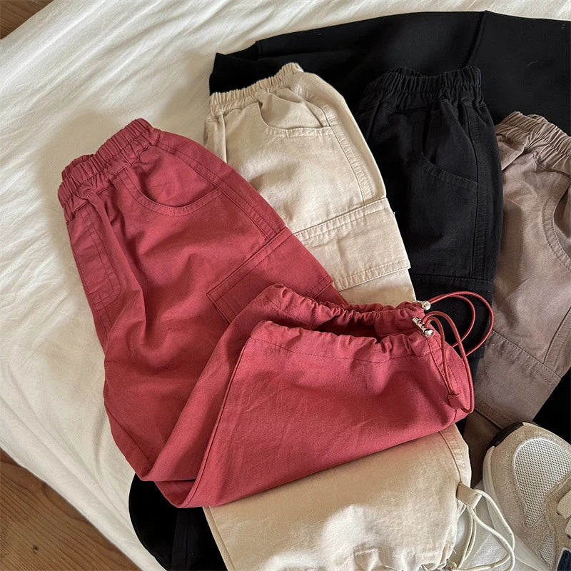 Kids Pants & Capris Autumn New Collection Solid Color Tight-fitting Cargo Pants for Boys and Girls Baby Wide-leg Pants
