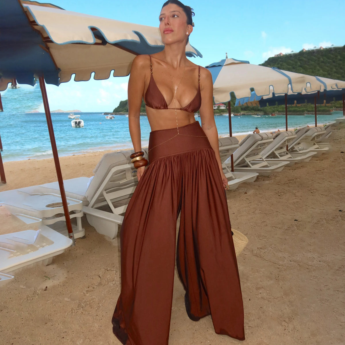 New Solid 3 Pieces Bikinis Sets With Mesh Pants Push Up Beachwear Sexy Women's Swimsuit Cover-ups Strappy Beach Wear