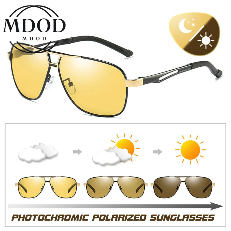 Night Vision Driving Glasses for Men Fashion Double Beams Sunglasses Male Metal Frame Day and Night Polarized Googles UV400