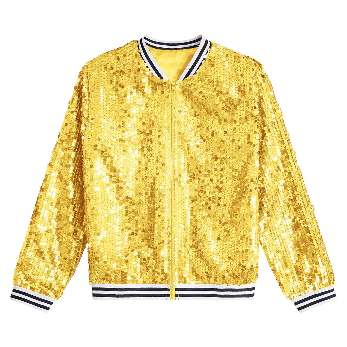 Kids Girls Hip Hop Jazz Dance Coat Long Sleeve Shiny Sequins Baseball Jackets Bomber Outerwear Rave Party Performance Costume