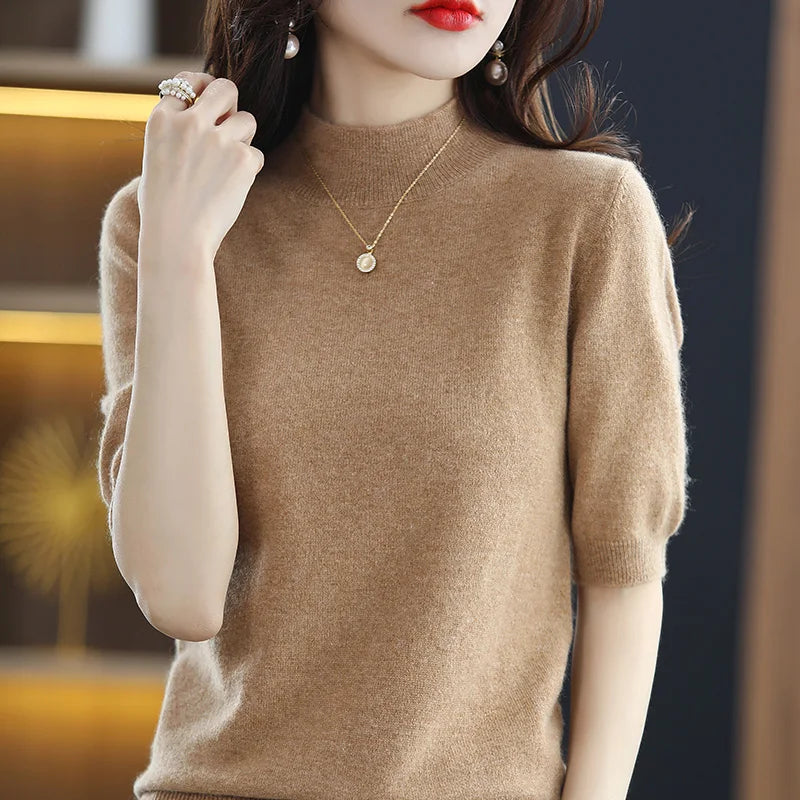 Summer Cashmere Sweater  Women Solid Short Sleeve  Pullovers Jumper Knitted Sweaters