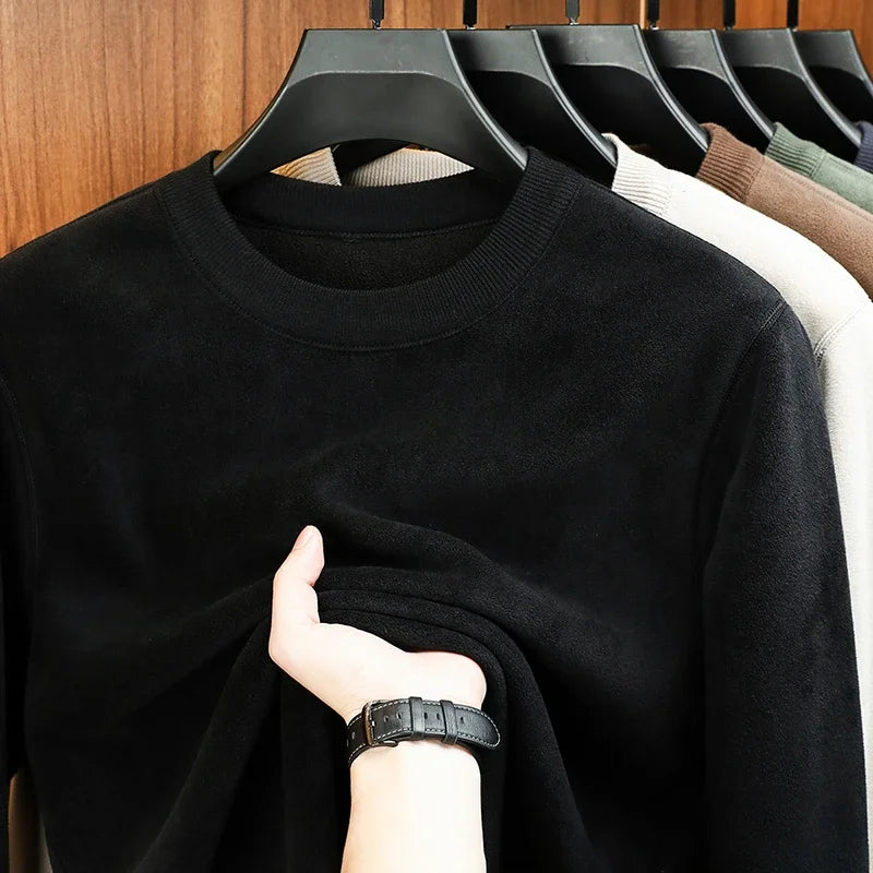 Autumn and Winter Men's Velvet Hoodie Long Sleeve Round Neck Solid Color Fashion Casual Versatile Top