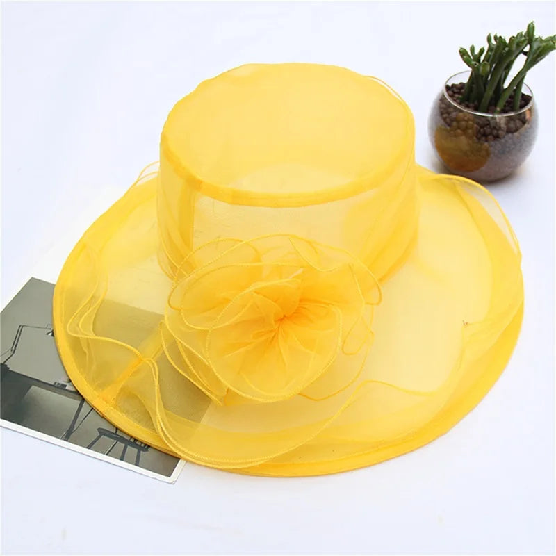 Wedding Hat for Women Elegant Flower Mesh Sunscreen Kentucky Derby and headgear Church Organza Purple Sunhats