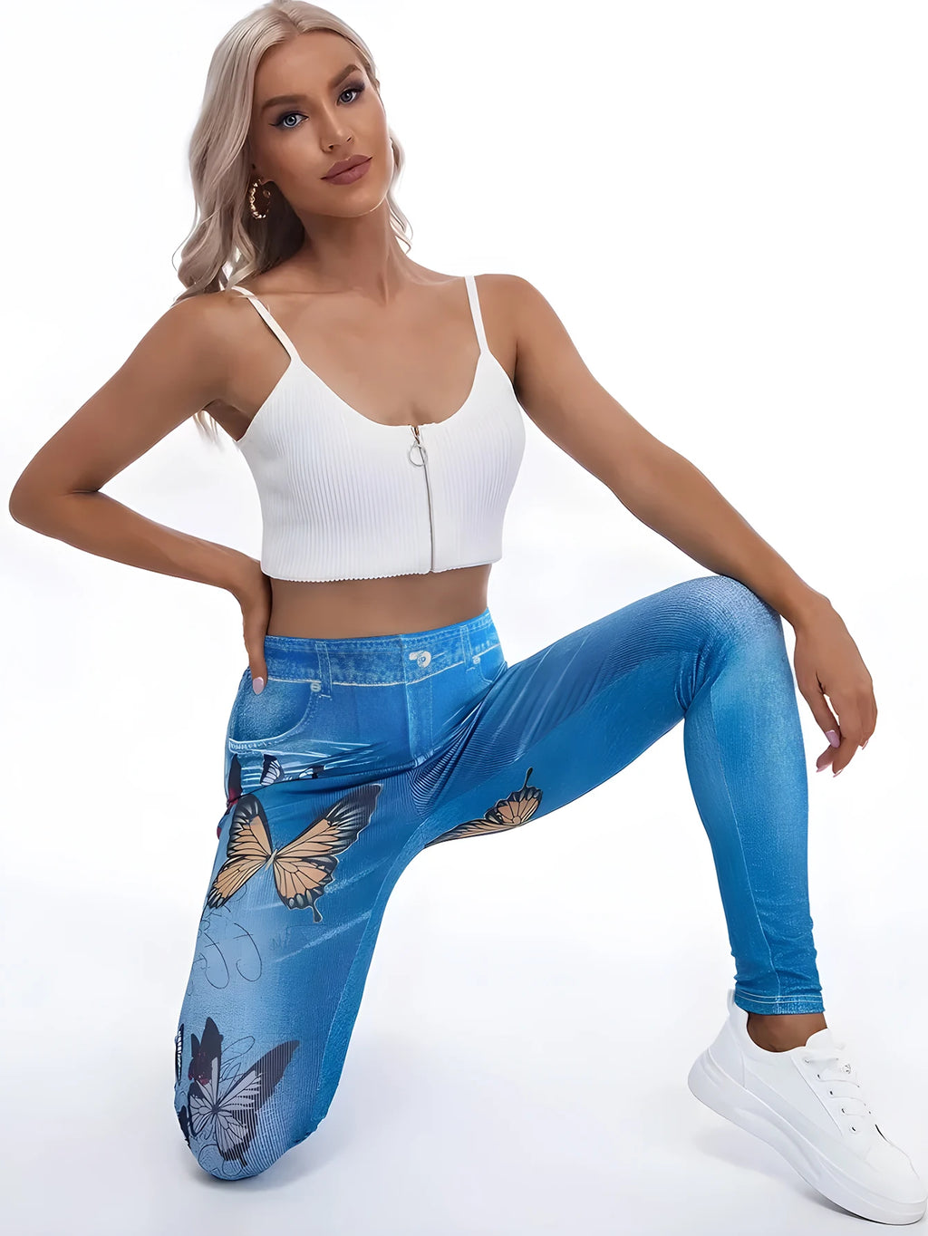 Sports Yoga Leggings Women Butterfly Soft Women Red Butterfly Print Jeggings High Elastic  Fitness Slim Fit Vintage Fake Jeans