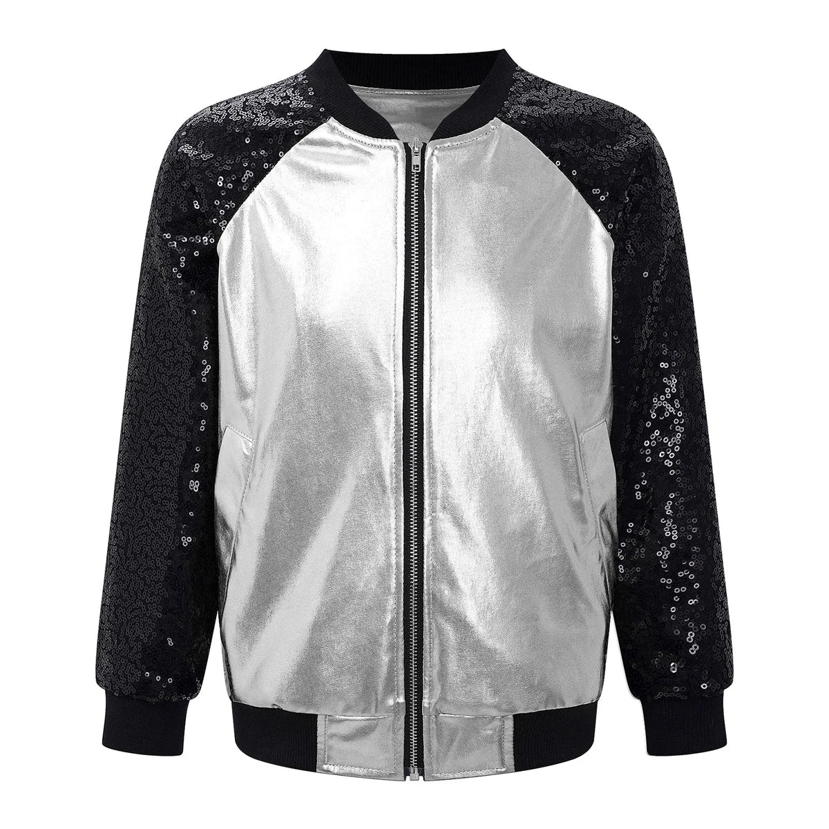 Kids Girls Hip-hop Jazz Street Dance Coat Long Sleeve Shiny Bronzing Cloth Baseball Jacket Bomber Outerwear Streetwear Dancewear