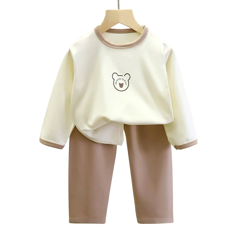 Boys Girls Warm Lined Children Sleepwear Autumn Winter Soft Fleece Pajamas Set Kids Comfortable and Cozy Homewear Outfit Clothes