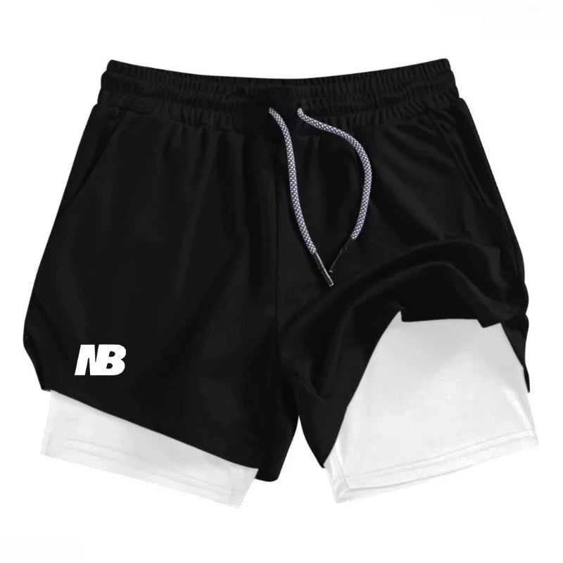 Mens Fashion Comfortable Sports Shorts Running Sportswear Tight Double Layer 2-in-1 Wear Stretchy Performance Moisture Absorbing