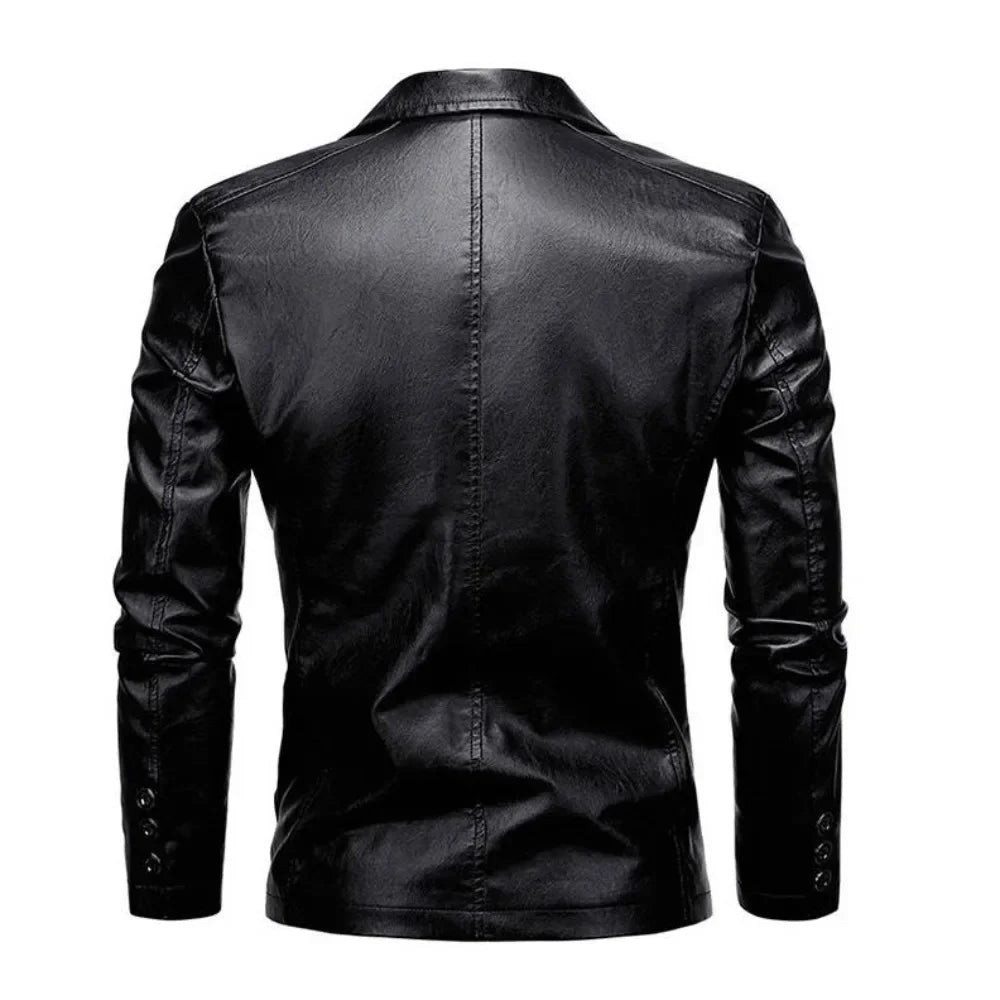 Men's Vintage Washed Leather Jacket Single Breasted Leather Blazer Coat Motorcycle Style Biker Jacket Casual Business Outerwear