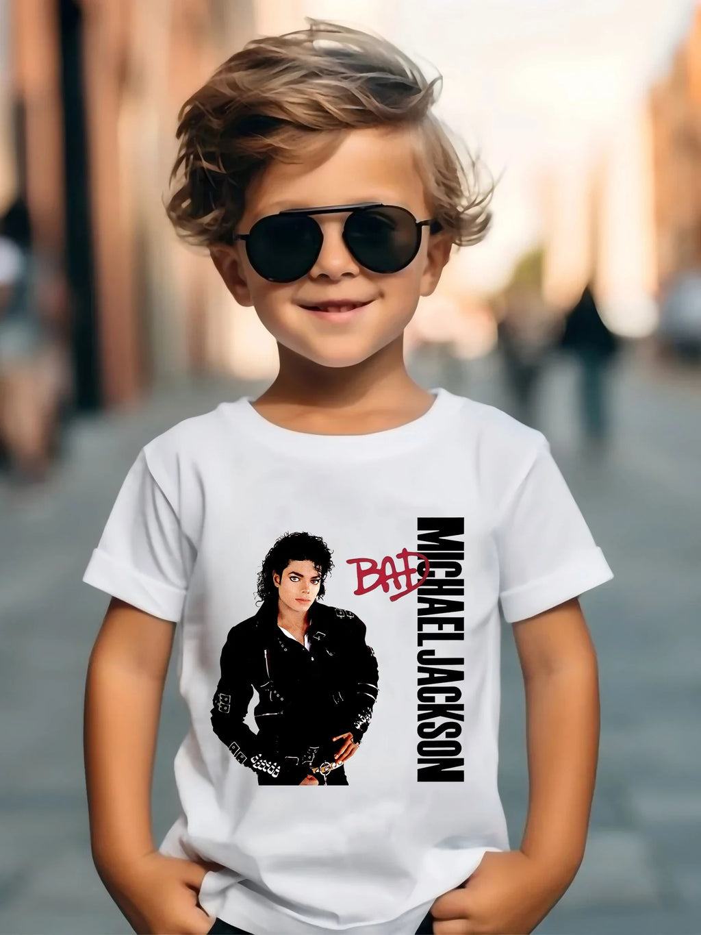 Kids Michael Jackson Rock N Roll T-Shirt Children's Fashion Crew Neck Top Summer Casual Clothes for Baby Boys And Girls