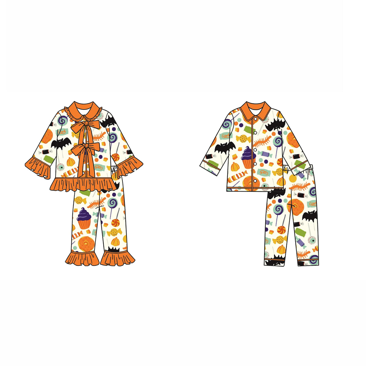 Wholesale Purple Children's Halloween Pajamas Kids Pumpkin Cany Set Boys Girls Clothing
