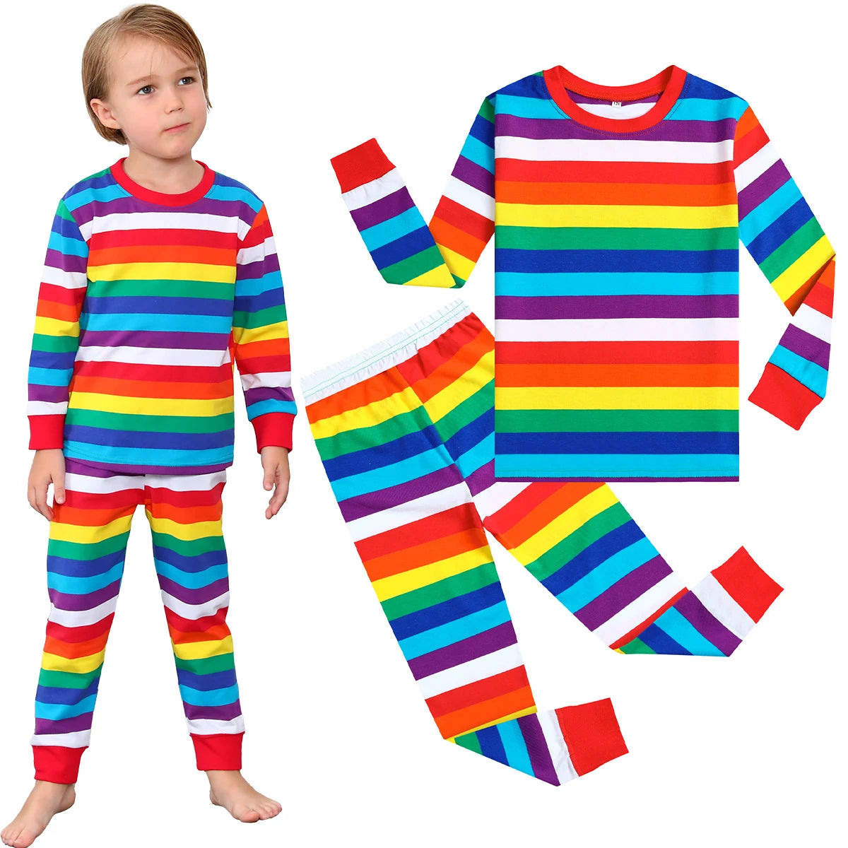 Kids Pajamas Boys Pyjamas Set Toddler Rainbow Stripe Pijamas Children Halloween Carnival Sleepwear Party Gift Pjs