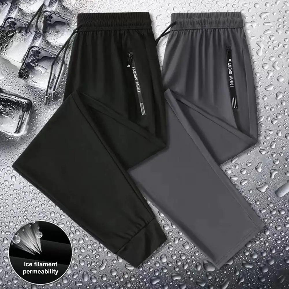 Men Pants Summer Trousers for Men Men's Quick-drying Ice Silk Sport Pants with Zipper Pockets Drawstring for Men for Running