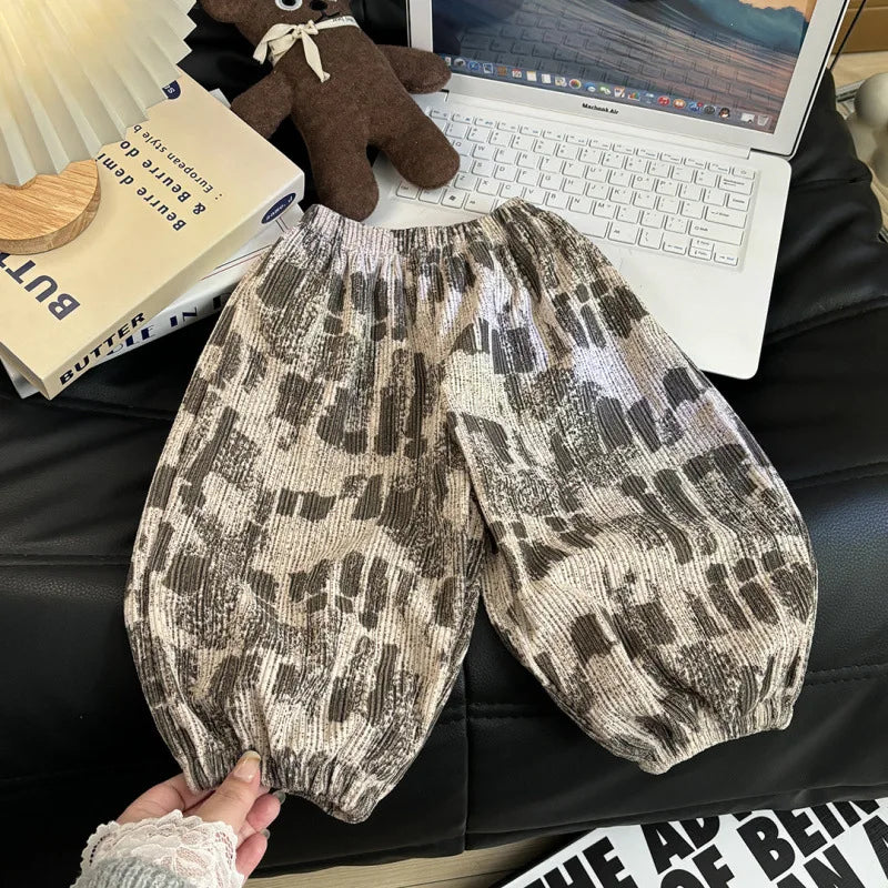 1pcs Boy Girl Winter Autumn Corduroy Kids Pants  Dot Mid Waist Harem Children Trousers