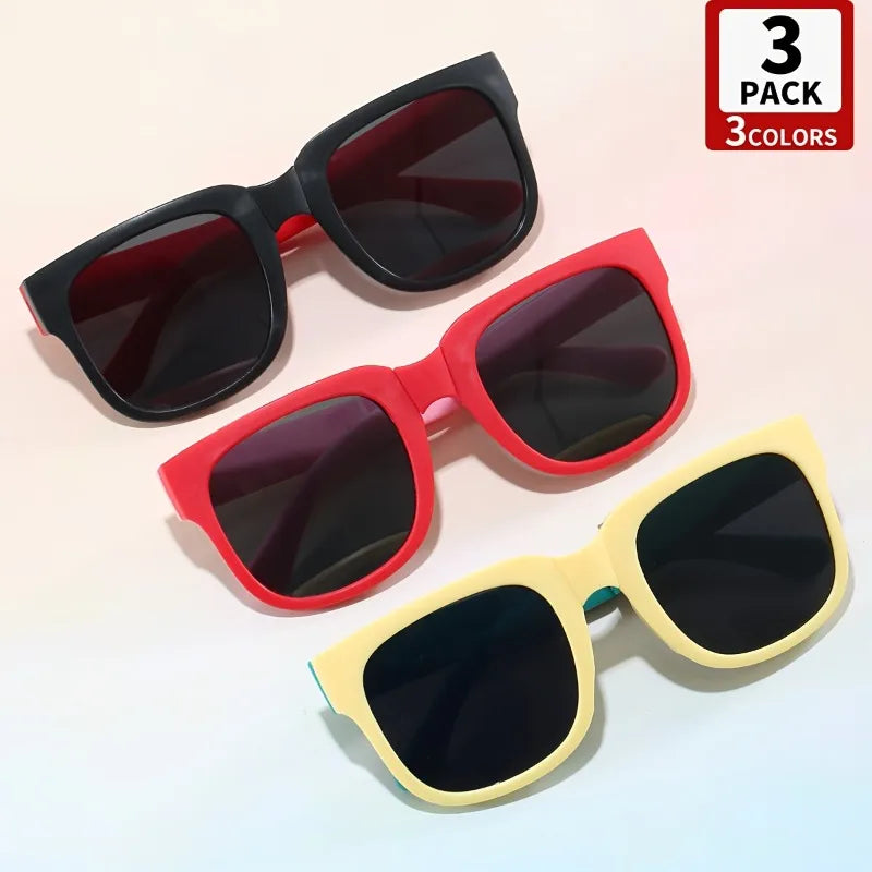 3PCS Folding Kids Sunglasses for Boys Girls Vintage Sports Square Children UV400 Outdoor Shades