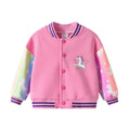 Girls Unicorn Star Rainbow Print Pink Jackets Kids Gradient Button Casual Coat Girls Spring Autumn Baseball Jersey Outerwear