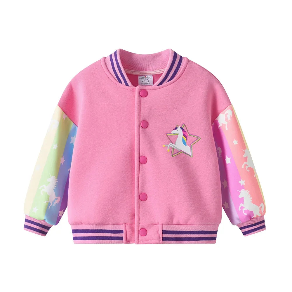 Girls Unicorn Star Rainbow Print Pink Jackets Kids Gradient Button Casual Coat Girls Spring Autumn Baseball Jersey Outerwear