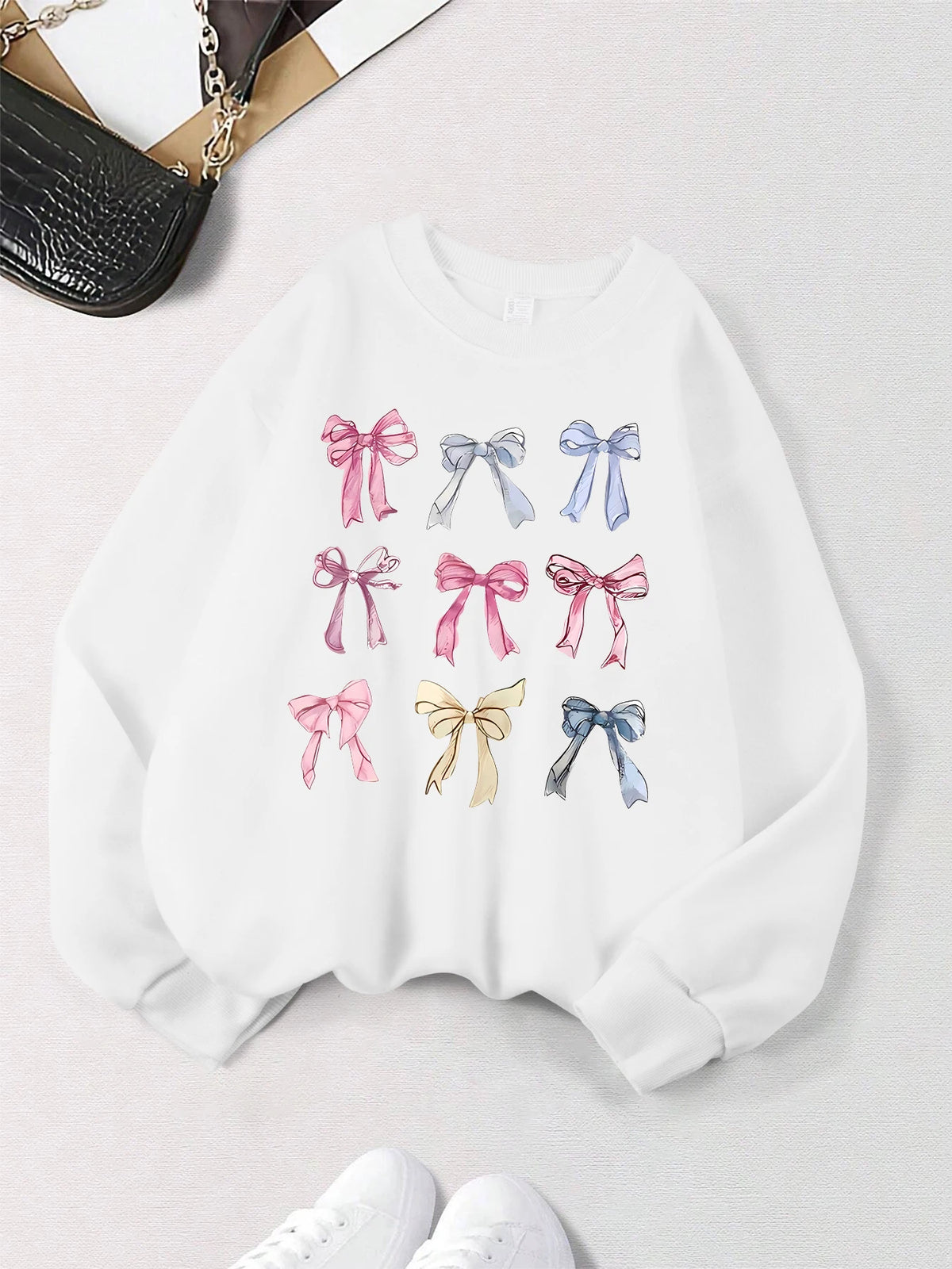 Retro Leopard Print Bow Printed Women Hoodies All-Match Comics Hoody Fleece Casual Clothes Street Hip Hop Pullover Woman