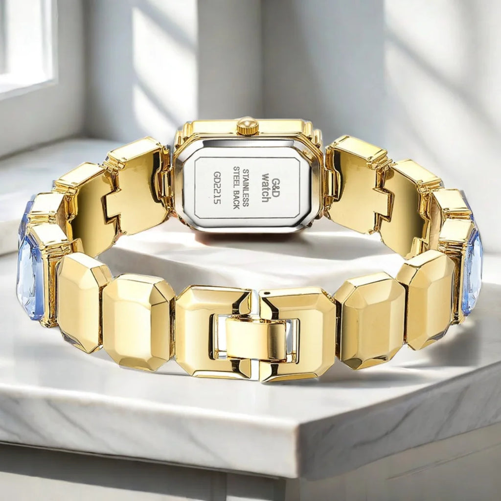 Small Golden Square Dial Quartz Watch for Women Bracelet Watch Luxury Diamond Fashion Women's Watch Relojes Para Damas