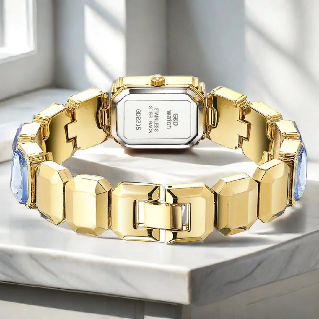 Small Golden Square Dial Quartz Watch for Women Bracelet Watch Luxury Diamond Fashion Women's Watch Relojes Para Damas