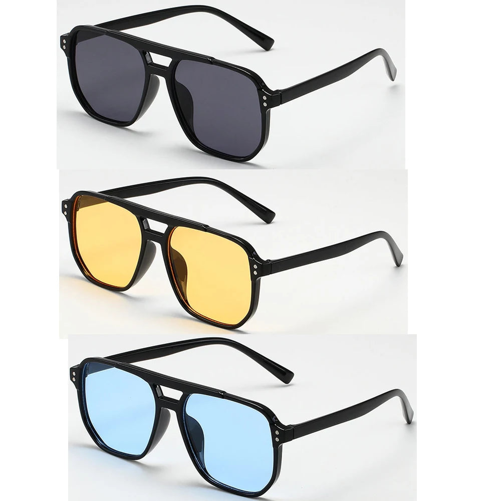 Women Men Square Sun Glasses Retro Polygon Sunglasses Female Black Vintage Fashion Ladies Sunglasses Double Beam Eyeglasses