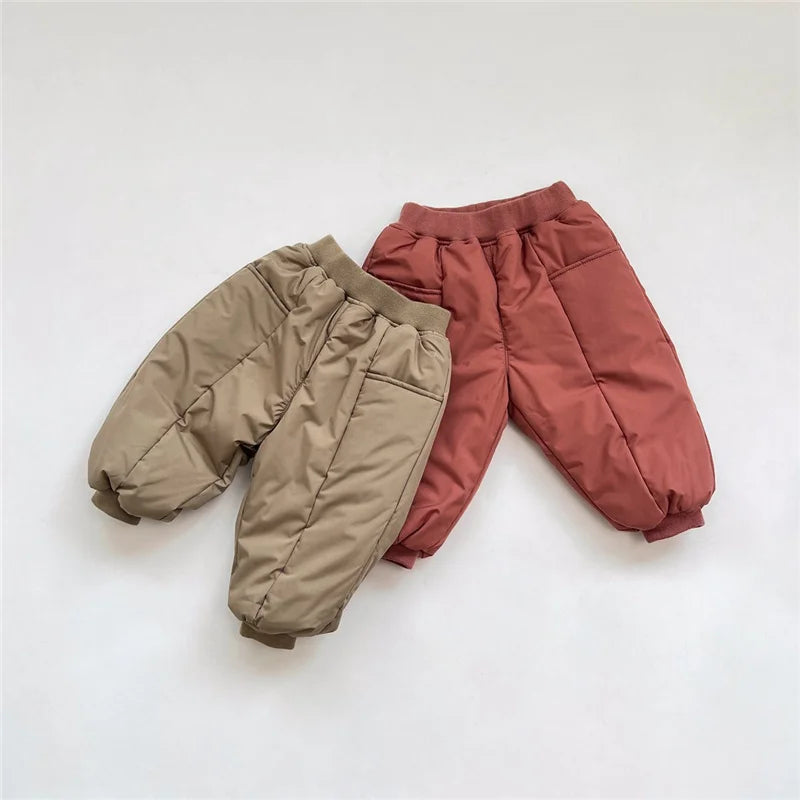 Girls Boys Down Cotton Pants Winter Kids Thick Fleece Warm Trousers Baby Padded Velvet Pants Children Clothes 2-6 Years