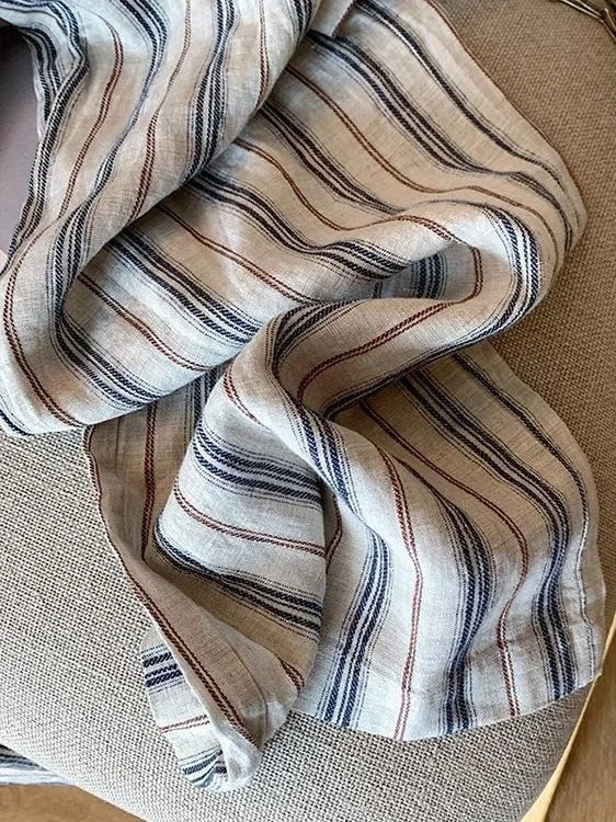 Casual Cotton Linen Wide Leg Pants Elastic Waist Striped Loose Lazy Sle Summer New Loose Straight Large Size Leisure Trousers