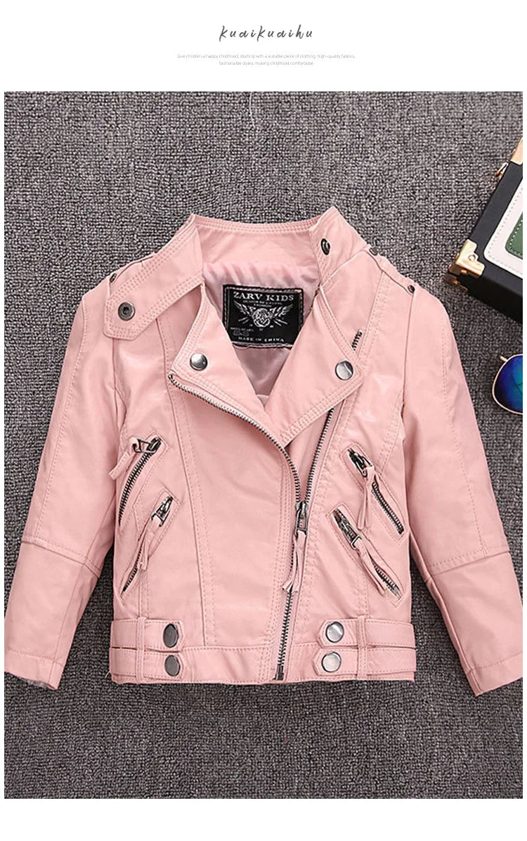 2-12Y NEW YEAR Boys Girls Red Rock Motorcycle Pu Leather Jacket Children Waterproof Windproof Coat Kids Street Photography Wear