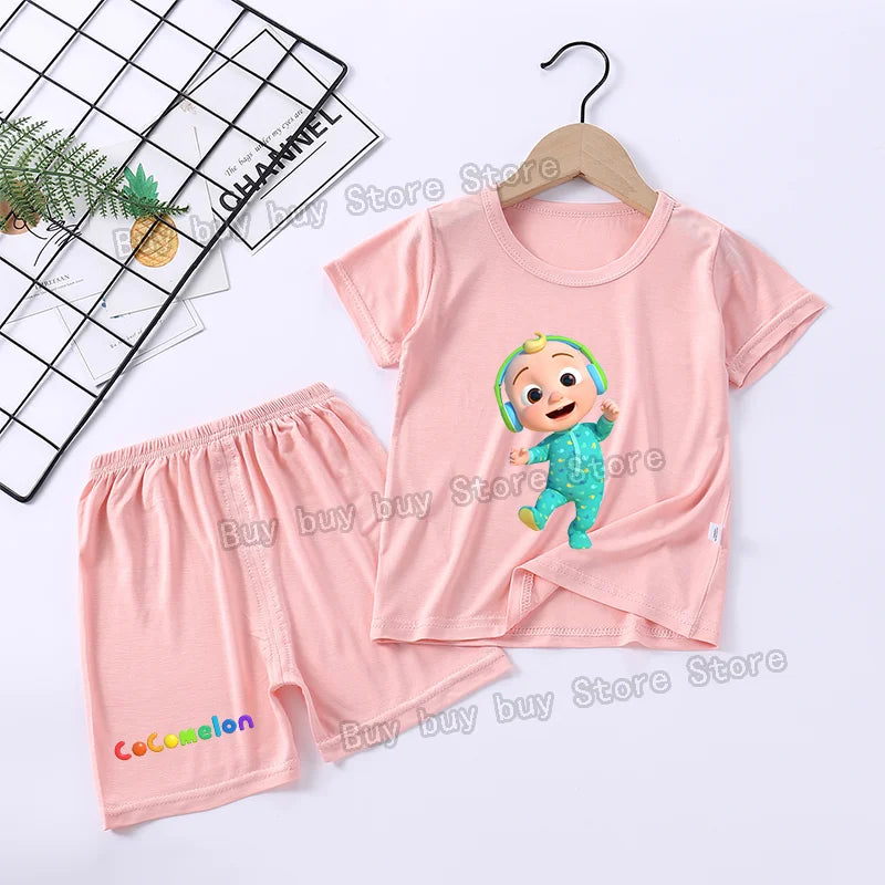Cocomelons Pajamas Suit Kids Boys Girls Nighty Wears Cool Summer Loungewear Short Sleeve T-shirt Shorts 2pcs Soft Birthday Gift