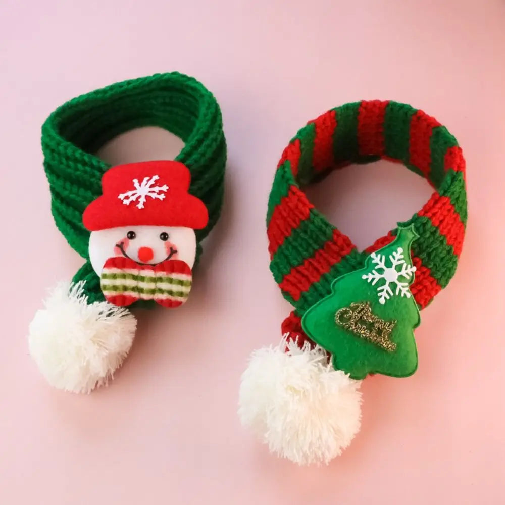 Pet Grooming Accessories Elk Puppy Kitten Christmas Scarf Snowman Cartoon Pet Warm Knitted Scarf Thicker Fleece Cat Scarf Autumn