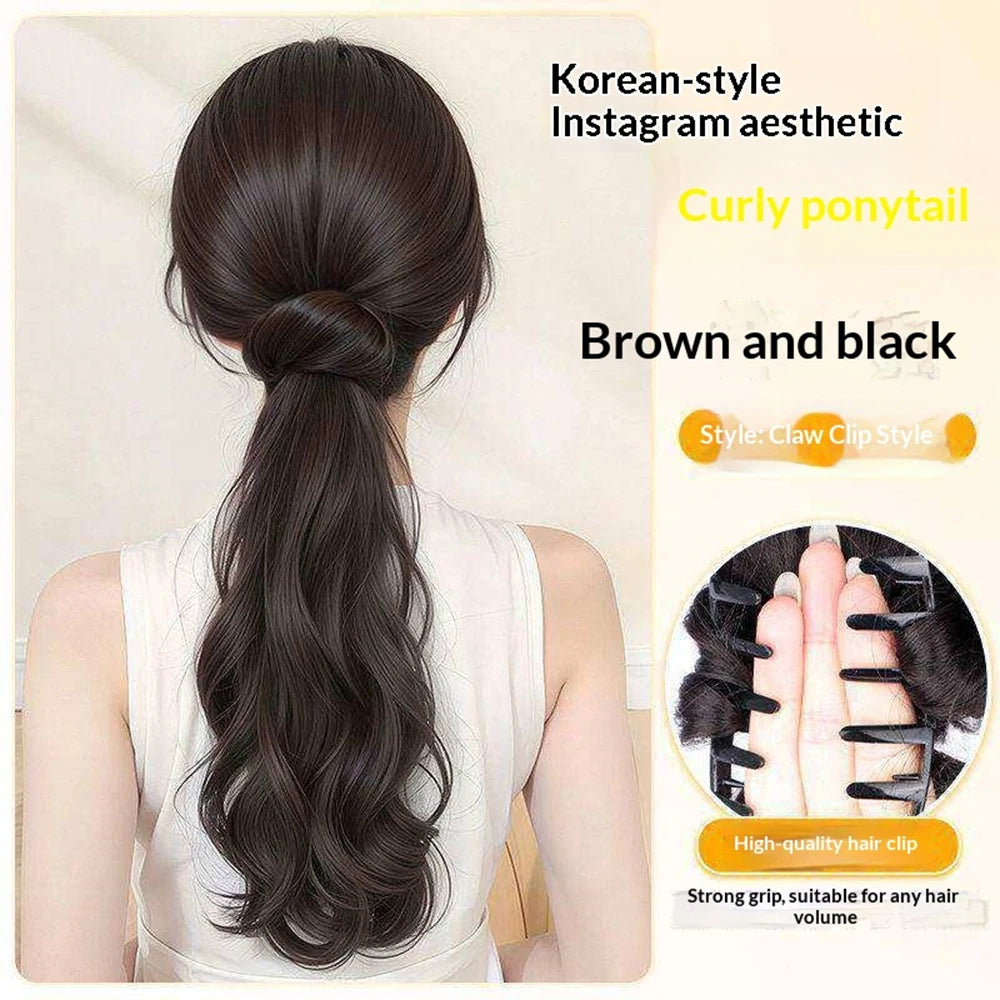 Wig Synthetic Ponytail  Low Side Ponytail Claw Clip Women's Layered Slightly Curly Big Wave Natural Braid Wig
