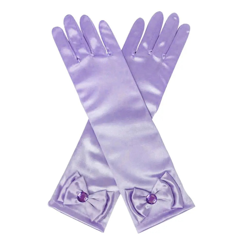 Children Long Gloves Princess Dance Performance Stage Gloves Satin Sequins Bow Glove Solid Full Finger Mittens Birthday Gifts