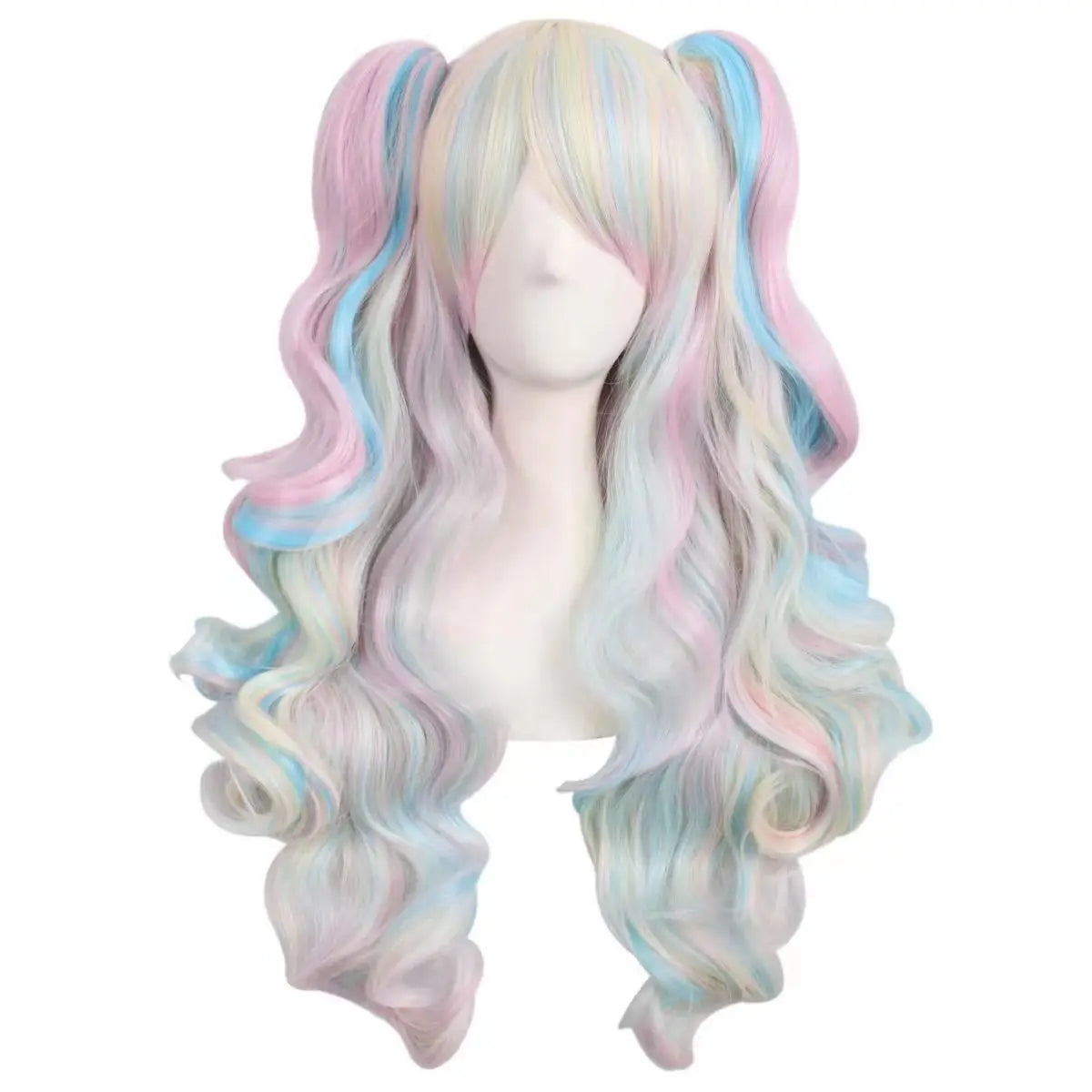Long Wavy Anime Cosplay Lolita Wig Blue Blonde Pink Ombre Two Ponytails Girls Kawaii Anime Accessories Wigs for Women