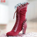 Women's Boots High Heel Boots Women Steampunk Women Sexy Leather Suede Boots Autumn Vintage Winter Shoes Lace Up