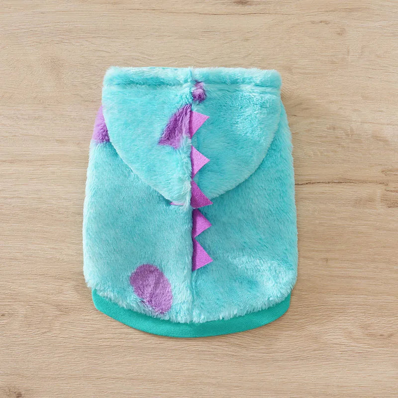 Dog Pet Clothes Hoodies Dinosaur Purple Polka Dots Warm Plush Small Puppy Medium Dogs Clothing Winter Autumn Thick Comfortable