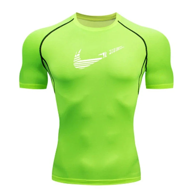 Men Compression Running T Shirt Fitness Print Tight Short Sleeve Tshirt Training Jogging Shirt Gym Sportswear Quick Dry Rashgard