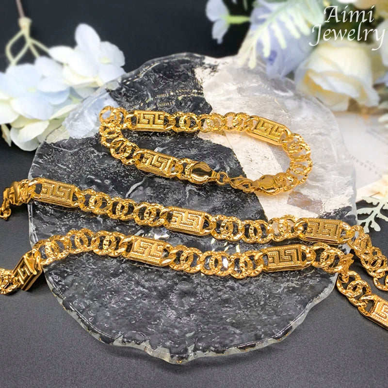 Trendy Jewelry Set for Men Women Hip Hop Necklace Bracelet Dubai Gold Plated Fashion Personalized Jewellery for Party Gifts