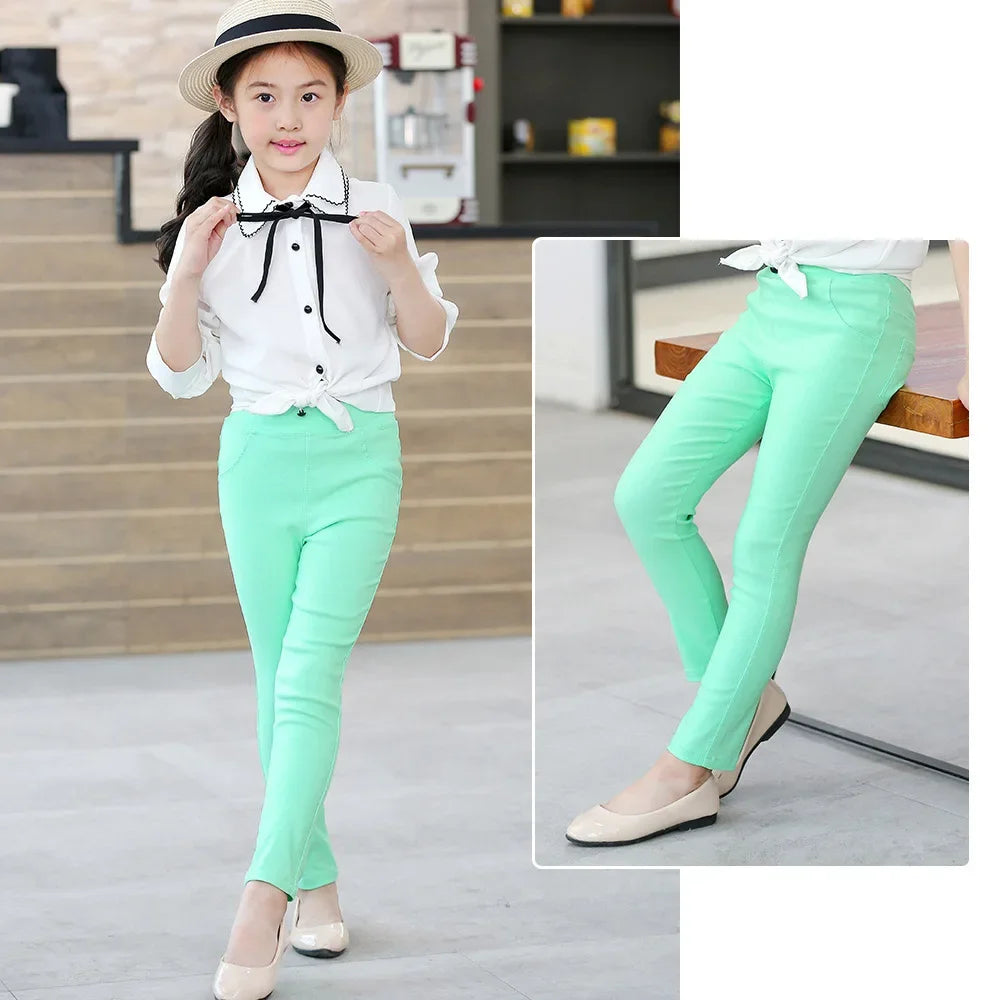 Girl Skinny Casual Pants Spring Autumn 2024 New Children Pencil Pants Skinny Leggings for Girls Kids Fashion Pants 3-12 Years