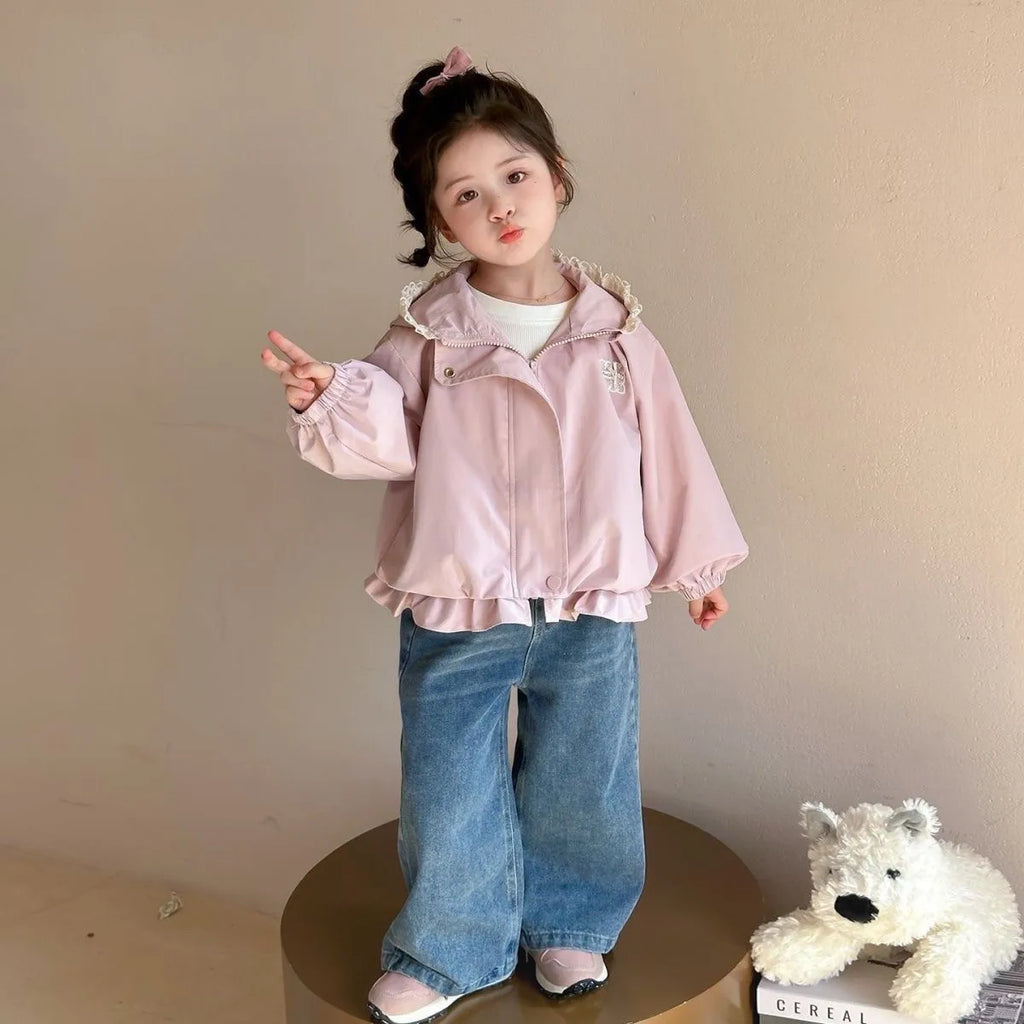 Girls Windproof Jacket Spring Autumn New Style Children's Hooded Coat Stylish Outdoor Clothing for Kids