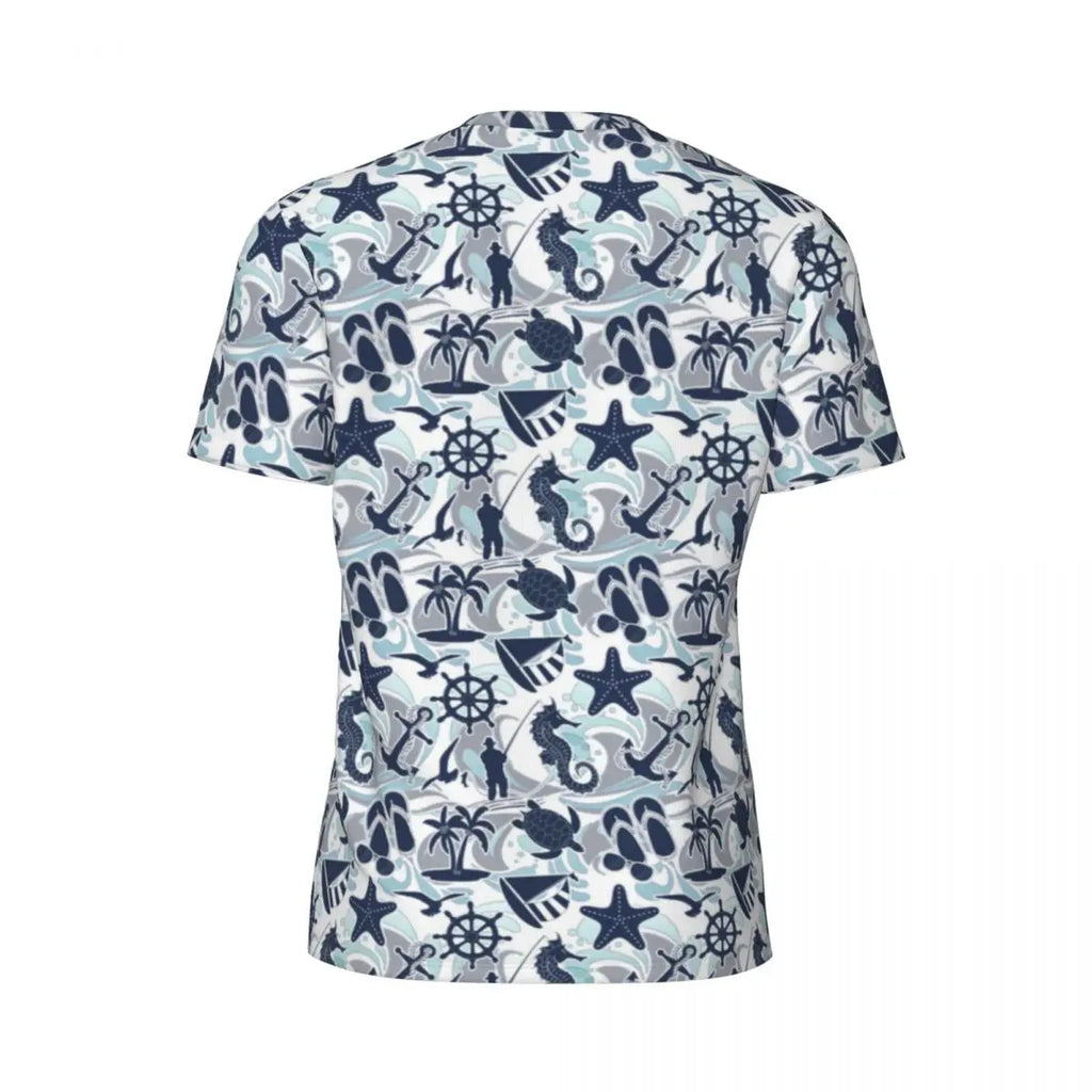 Sportswear T Shirt For Male Nautical Beach T Shirts Novelty Seaside Ocean Print Summer Tees O Neck Awesome Printed Clothes Gift