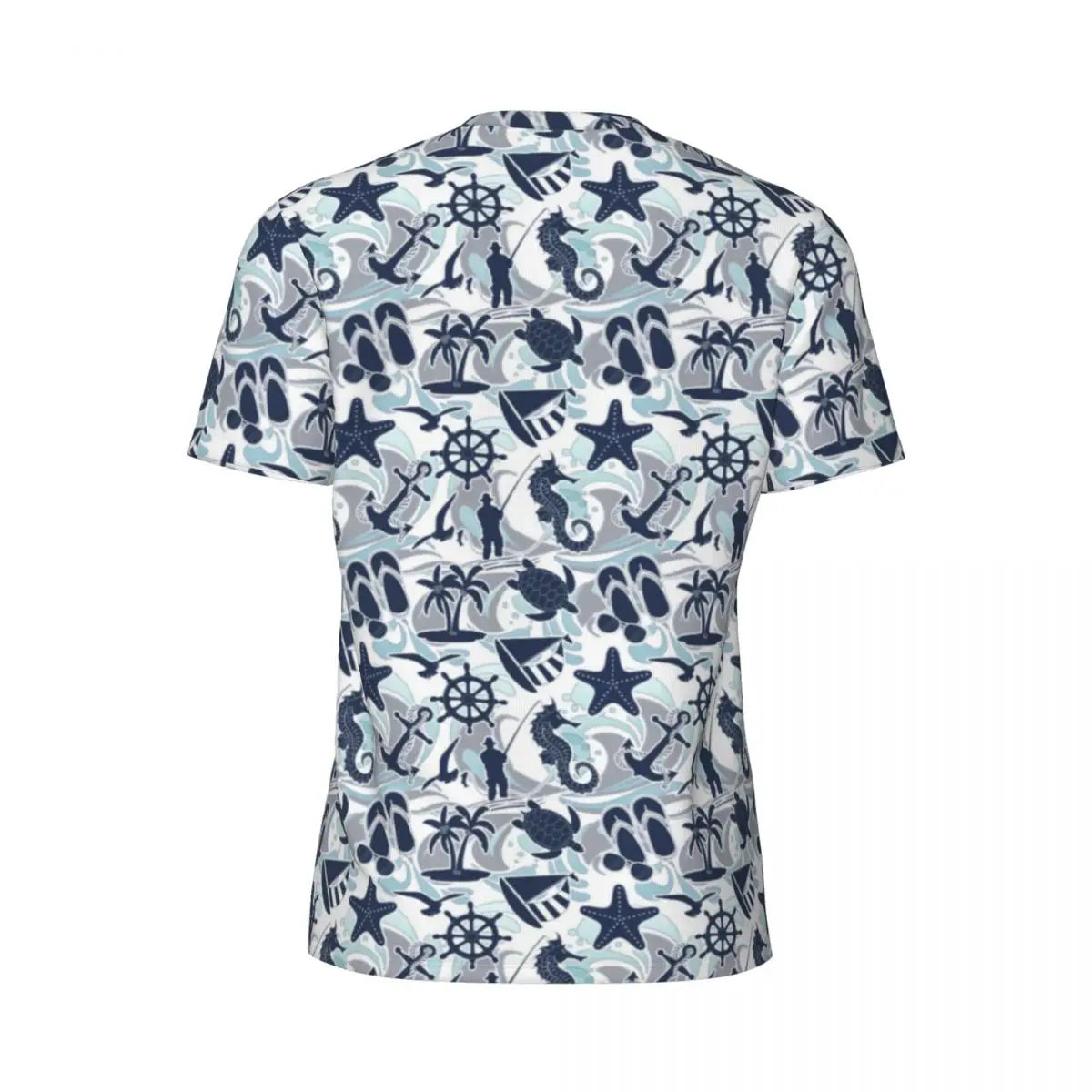 Sportswear T Shirt For Male Nautical Beach T Shirts Novelty Seaside Ocean Print Summer Tees O Neck Awesome Printed Clothes Gift