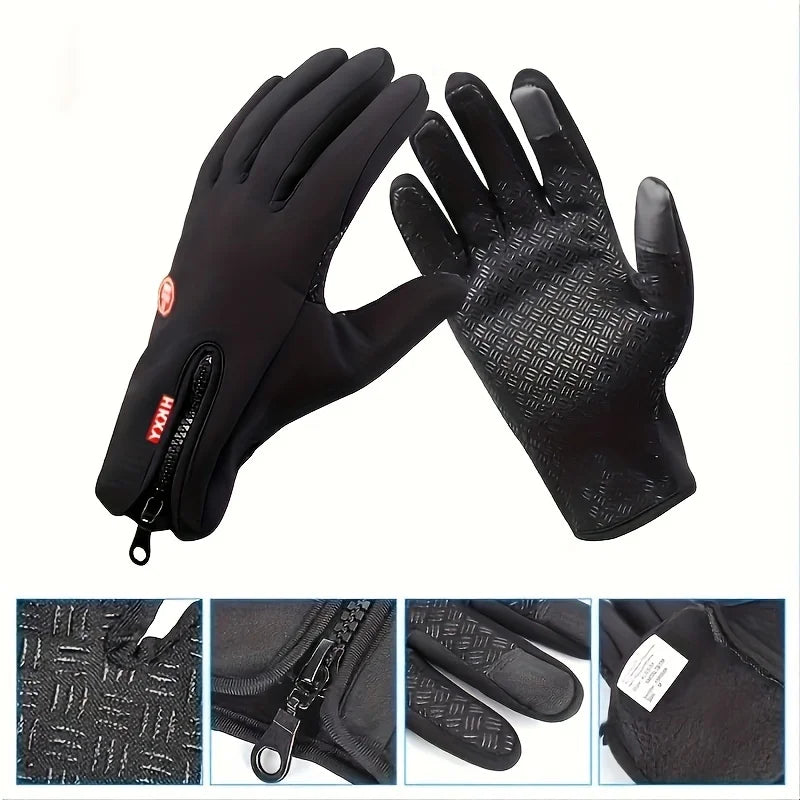New men's cold-proof and waterproof gloves, anti-slip, warm, with velvet lining, index finger, suitable for outdoor sports, spri