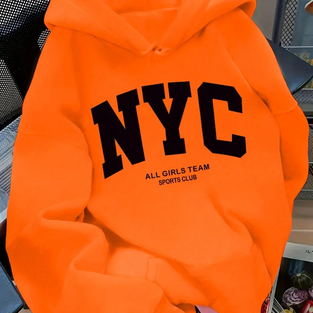New Fall/Winter Comfortable Navy Blue New York Team Hoodie - Long Sleeve, Couples' Street Style Hoodie, Casual Pullover with POC
