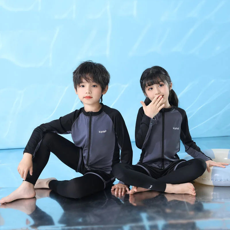 Boys and Girls Children's Long Sleeved Sunscreen Swimsuit Quick Drying Diving Suit Surfing Suit Outdoor Swimsuit 3-piece Set New