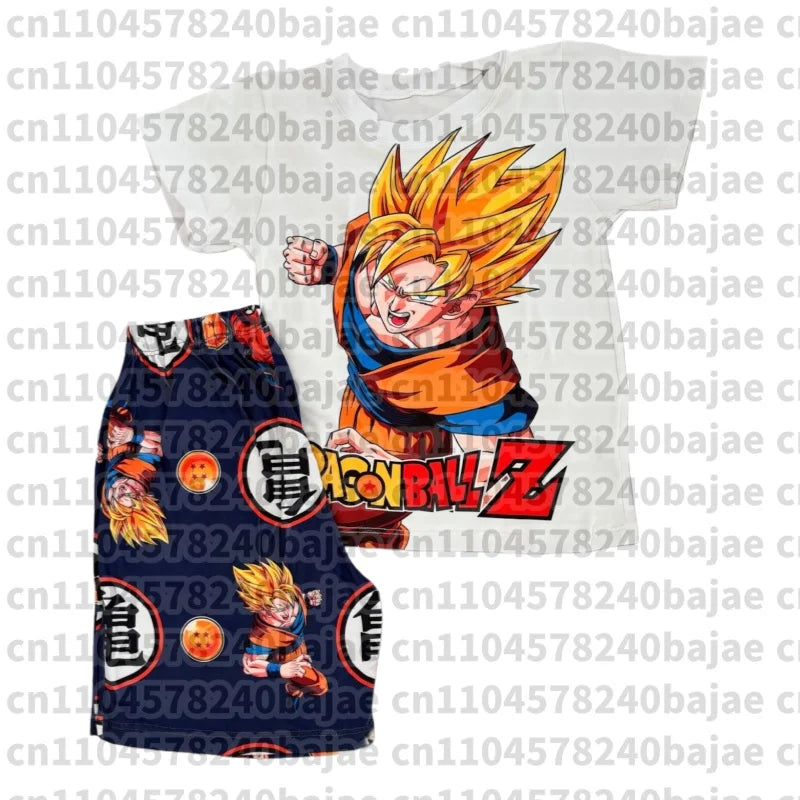Pajama Set Son Goku Kiki Cartoon Matching Family Outfits Boys Girls Short Sleeve & Wide-Leg Pants Summer Quick-dry Comfy