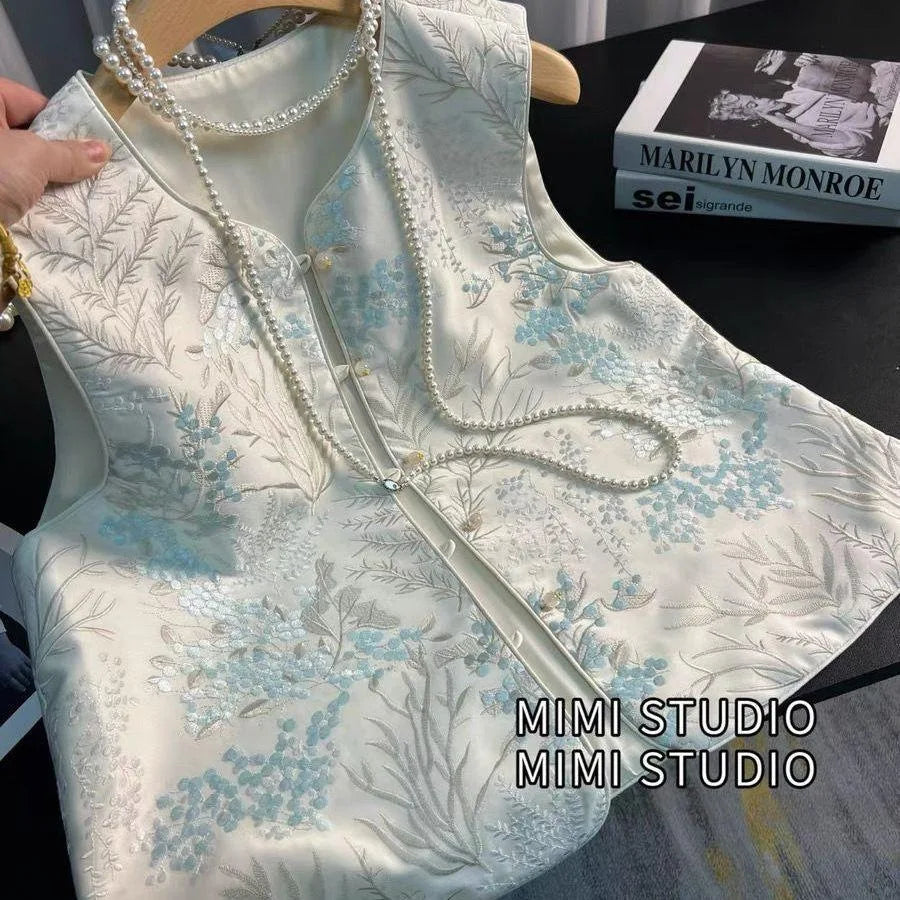 Thin Vest for Women Clothing Ethnic Style Print Vintage Clothes Streetwear Coats Women Jackets Chinese style Casual Summer