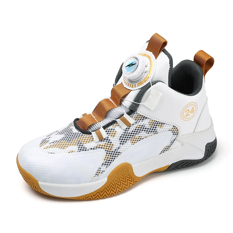 Yellow Children's Basketball Shoes Mesh Breathable Sports Shoes For Teenagers Non-Slip Wear-Resistant Basketball Sneakers Kids