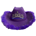 F42F Funny Party Hats Cowgirls Hat Furry Trims Ladies Western Hats for Womens Fedoras Western Cowgirls Hat Vintage