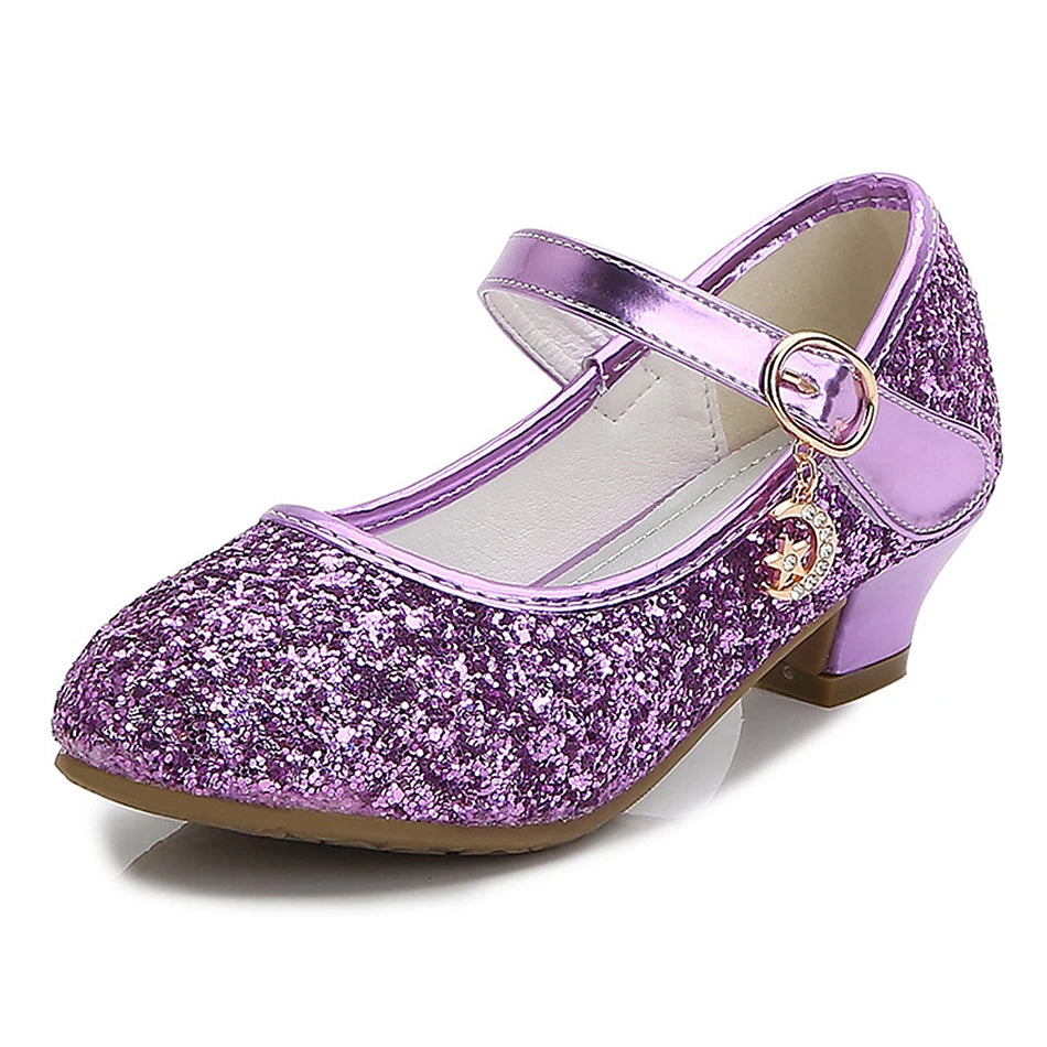 Girls Fashion Sequin High Heels for Kids Princess Shoe Children Party Wedding Dance Shoe Student Performance Solid Color Shoes