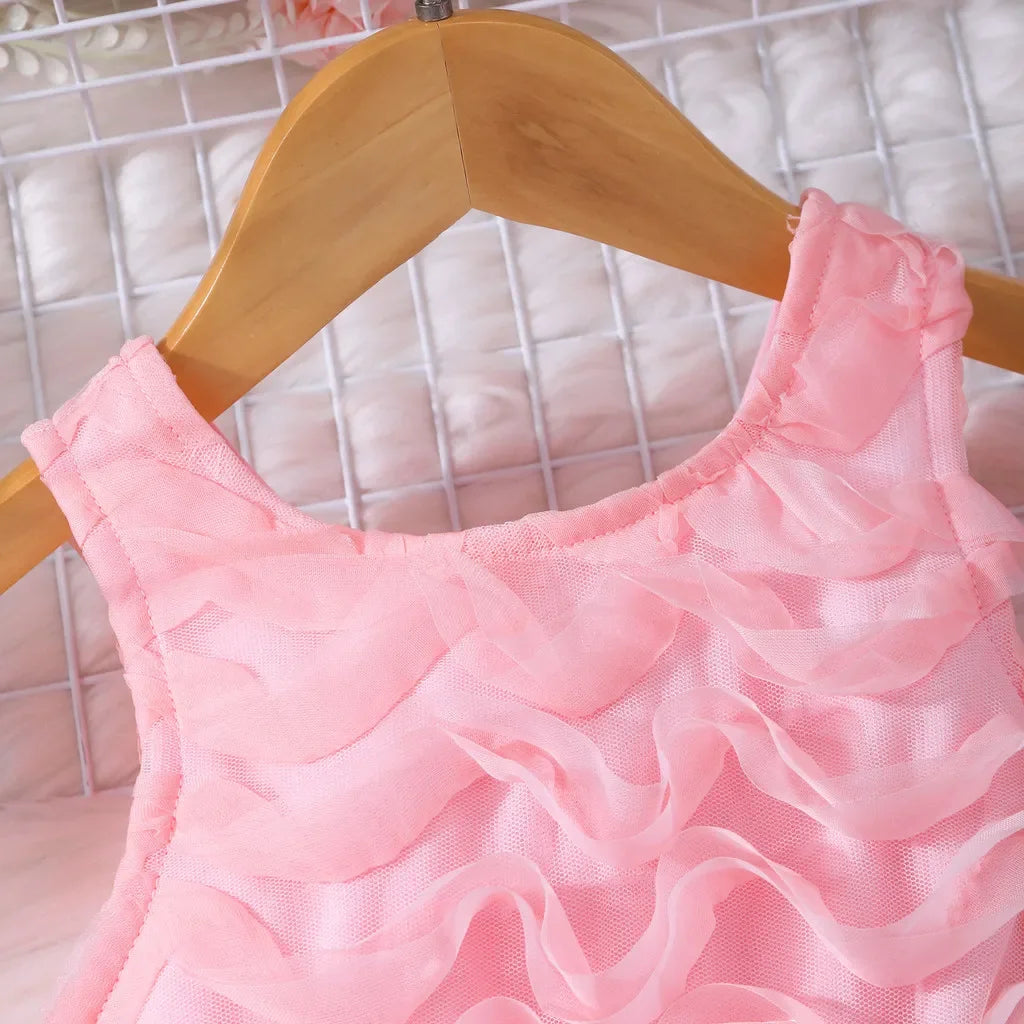 Kids Girl Pink Dress Elegant Short Sleeve Floral Toddler Girls Summer Dresses Cute Fashion Sweet Children Dress 3 4 5 6 7 Yrs