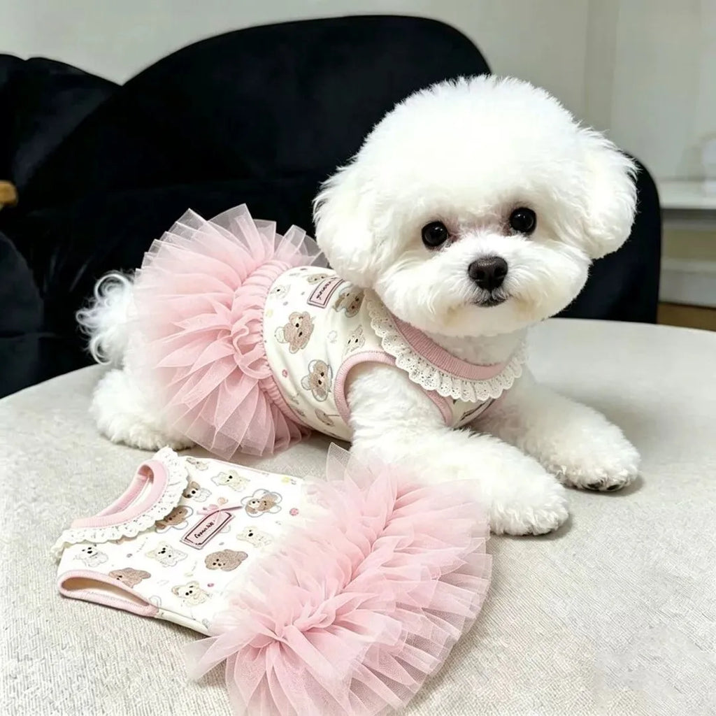 Cartoon Pet Products Dog Clothes Cute Bow Pet Dresses Summer Breathable Small Dog Clothing Teddy Sweet Skirt Pet Supplies